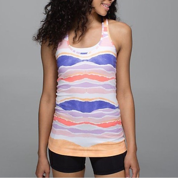 Lululemon Cool Racerback Tank Top Purple Bleacher Stripe White Pickleball Run - Picture 1 of 13